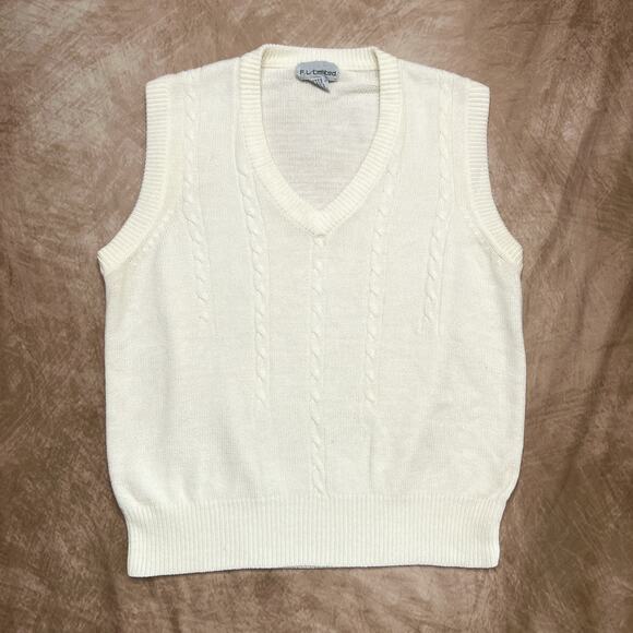 F.L. Limited Vintage Sweater Vest Sleeveless Cable Knit White V Neck Women's L - Picture 9 of 9